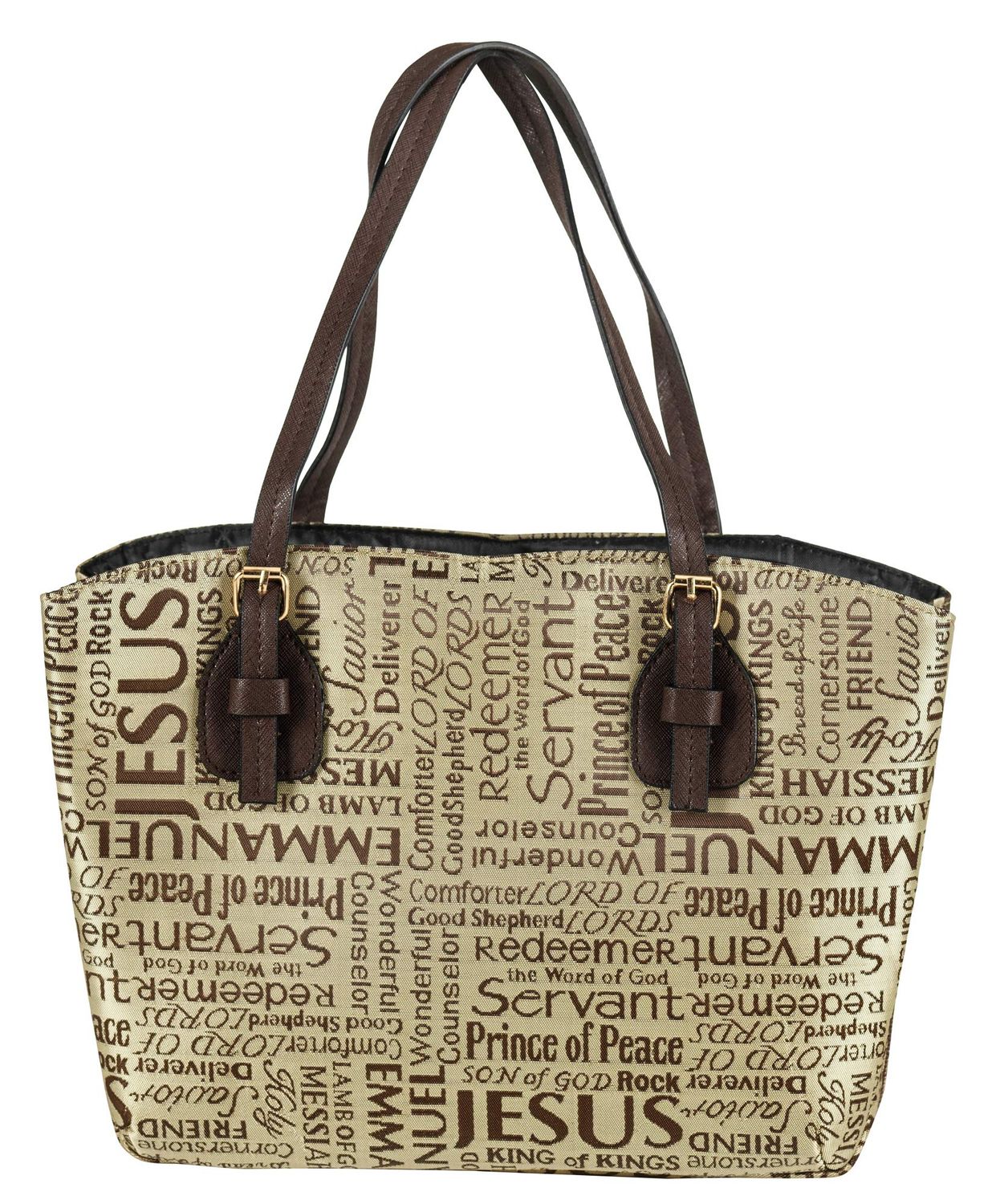 Dicksons Brown Purse Fashion Jacquard Fabric Zippered Bible Cover Case with Shoulder Carry Handles, X-Large