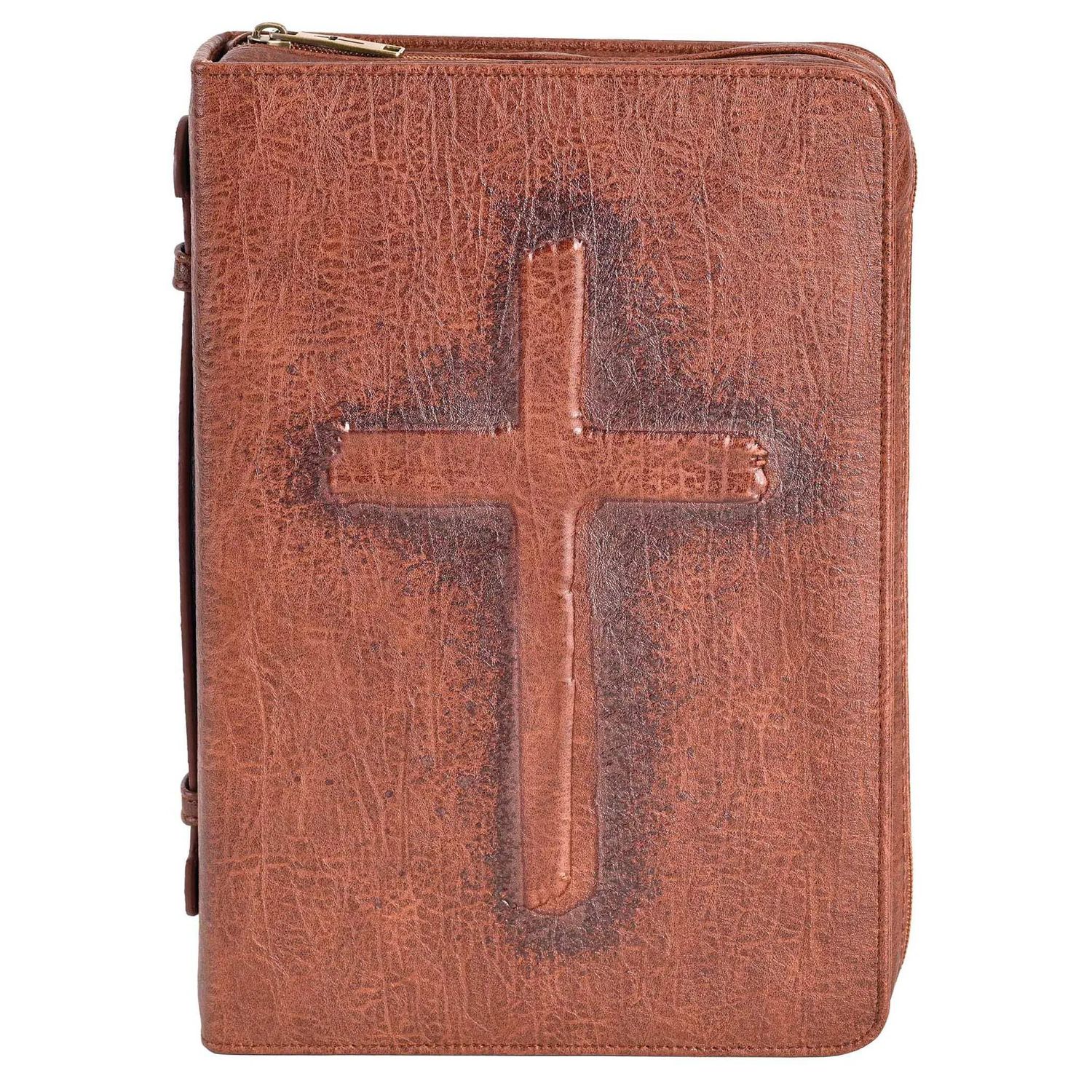 White Dove Designs Bible Cover-Vintage Cross-Brown-LRG