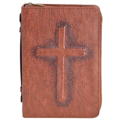 White Dove Designs Bible Cover-Vintage Cross-Brown-LRG