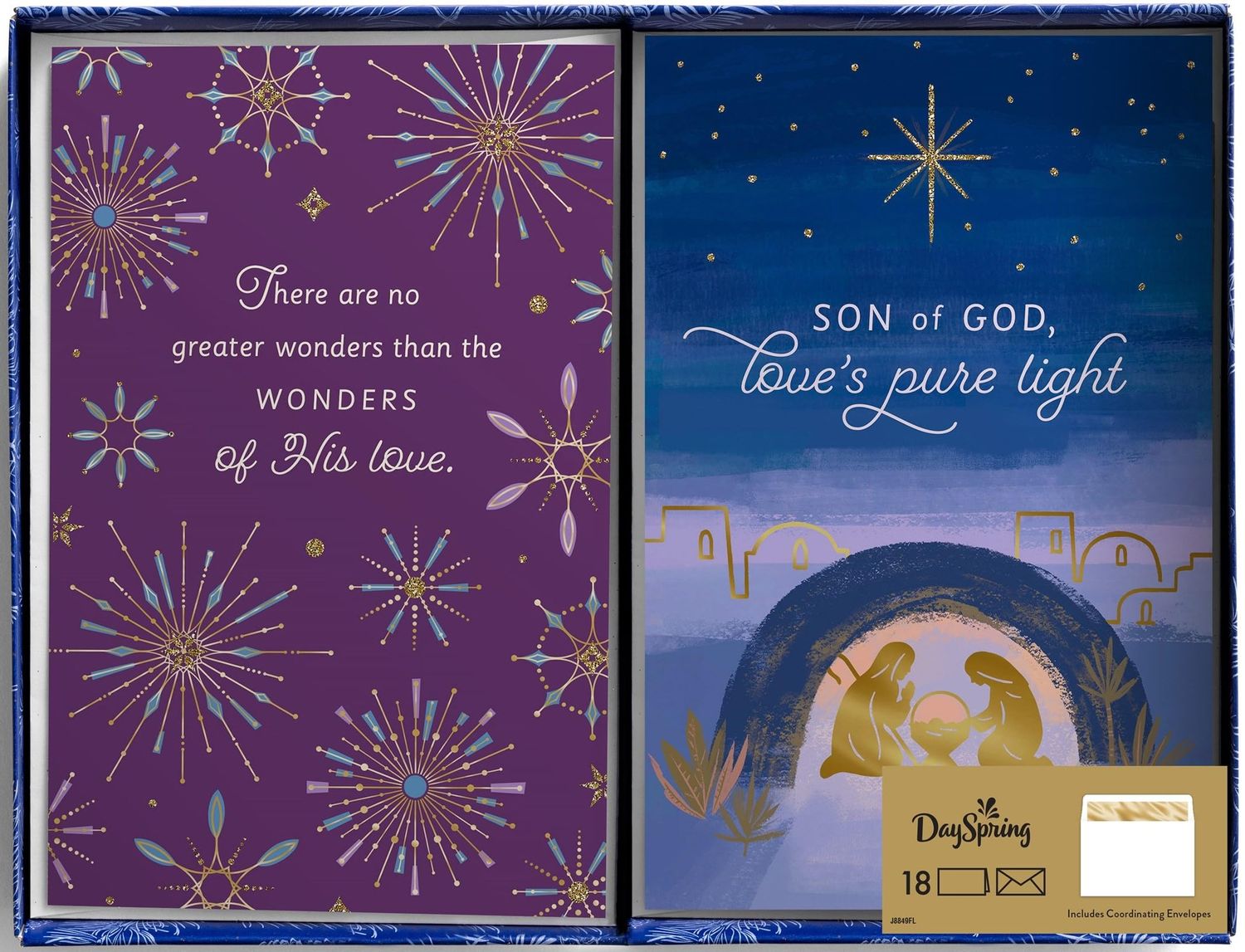 DaySpring - Wonders of His Love - 18 Dual Pack Christmas Boxed Cards and Envelopes