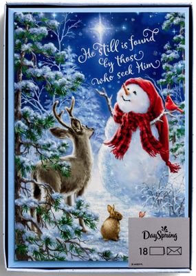 DaySpring Dona Gelsinger - Snowman Gazer &amp; Friends - 18 Christmas Boxed Cards With Blue Envelopes, KJV