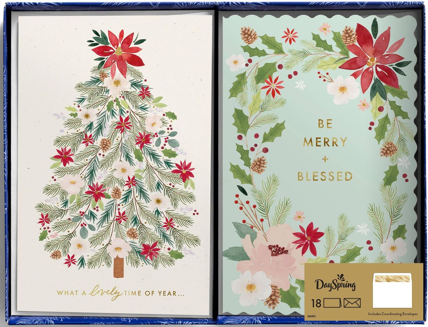 DaySpring - Studio 71 Be Merry + Blessed - 18 Dual Pack Christmas Boxed Cards and Envelopes