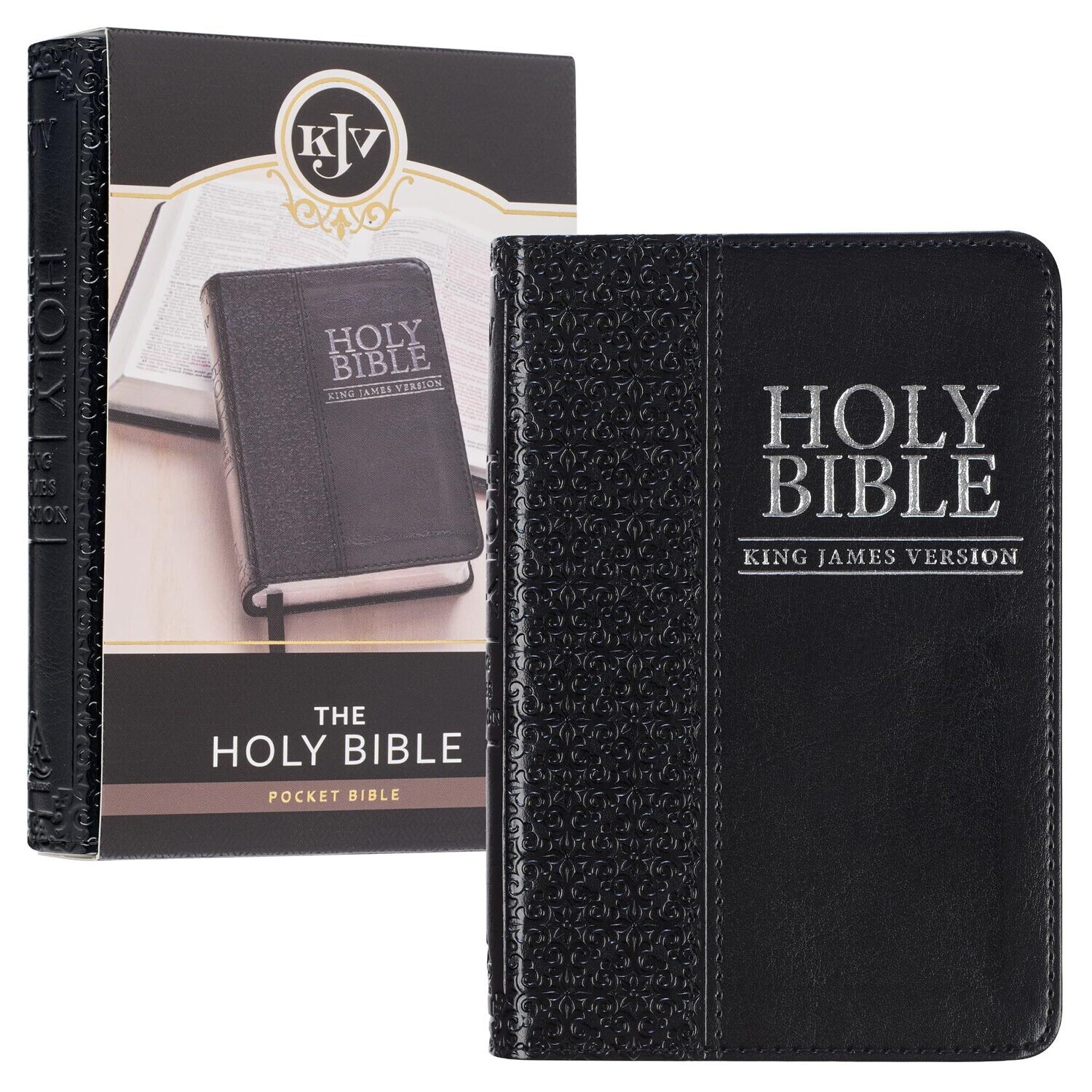 KJV Holy Bible, Mini Pocket Size, Black Faux Leather w/Ribbon Marker, Red Letter, King James Version