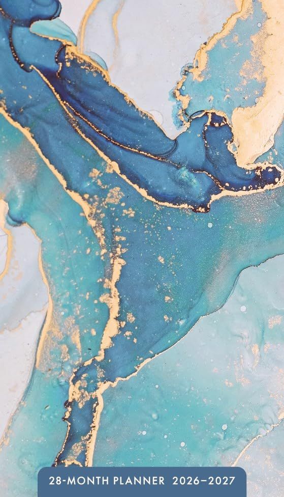 Blue Gold Marble 28-Month Inspirational Pocket Planner 2026-2027, 2-Year Calendar