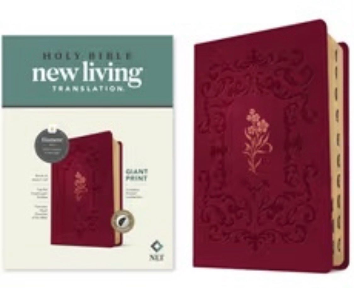 NLT Giant Print Bible, Filament Enabled Leatherlike, Cranberry Flourish, Indexed, Red Letter
