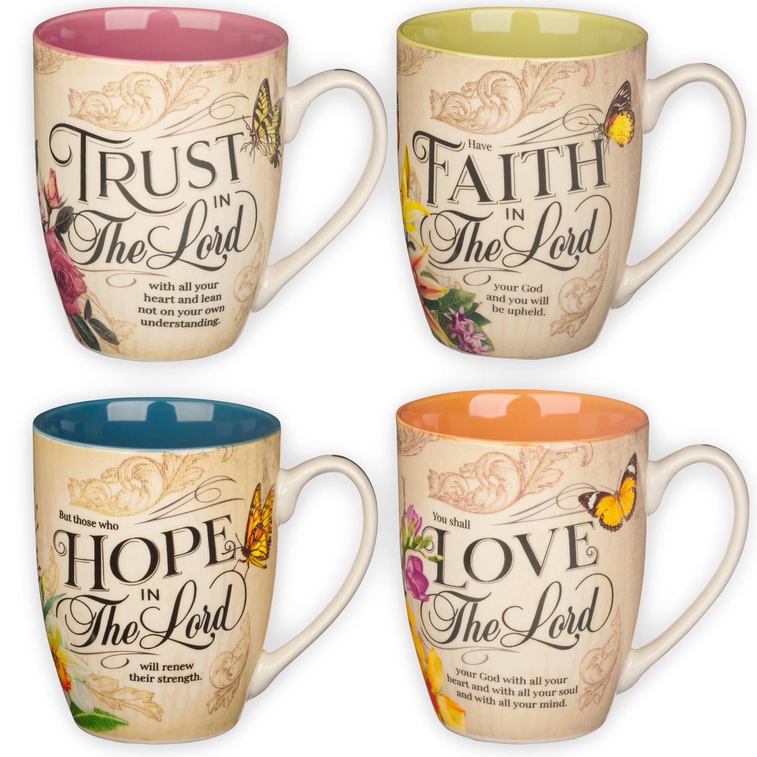 Mug Set-Hope, Trust, Faith, Love-Floral (Set Of 4) (Mugs39) (Pkg-4)