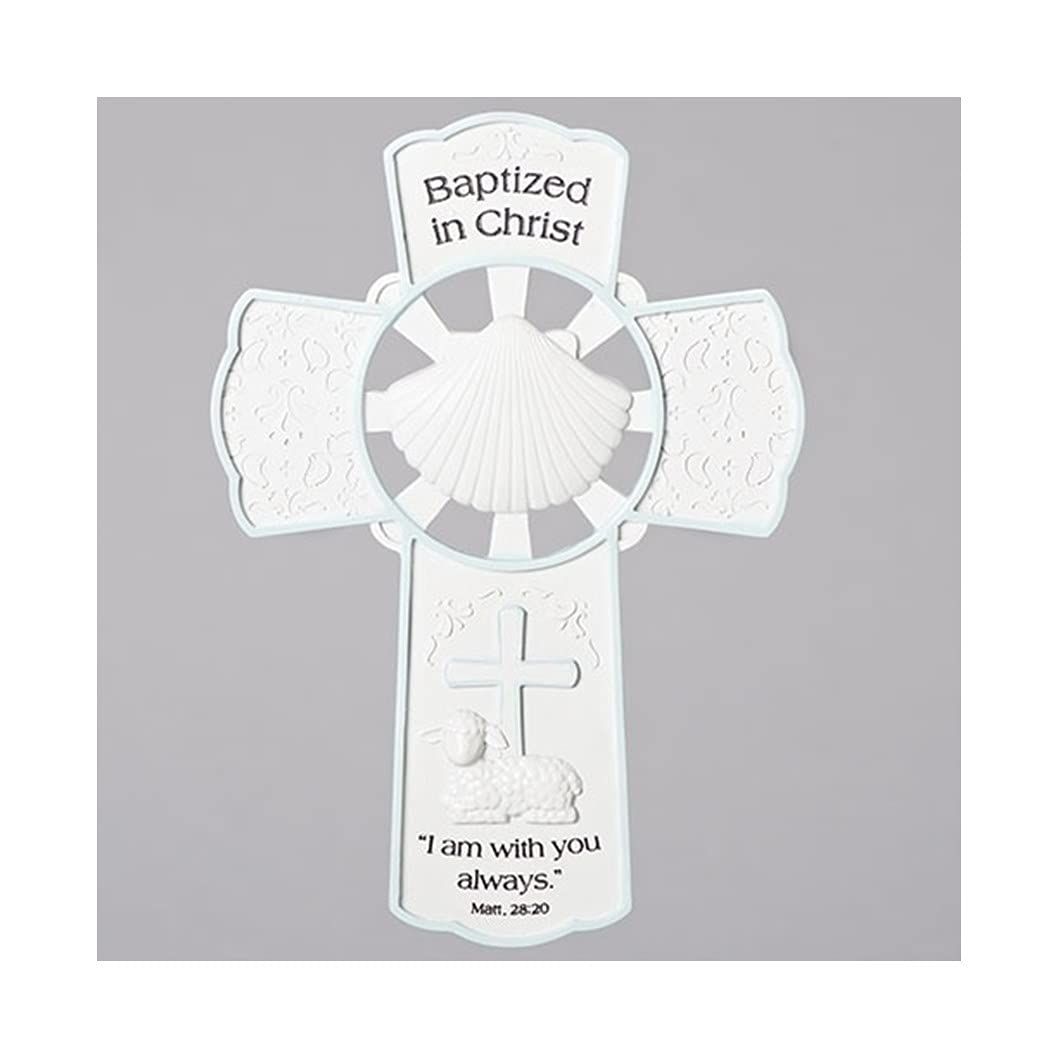 Wall Cross-Baptized In Christ-White/Blue (7.75")