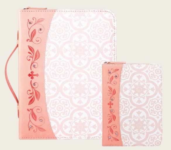 Bible Cover: Pink Tile w/Gem, X-Large