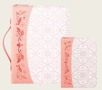 Bible Cover: Pink Tile w/Gem, X-Large