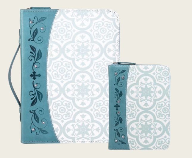 Bible Cover: Teal Tile w/Gem, Large