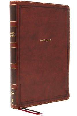 NKJV Holy Bible, Giant Print Thinline Bible, Brown Leathersoft, Thumb Indexed, Red Letter, Comfort Print