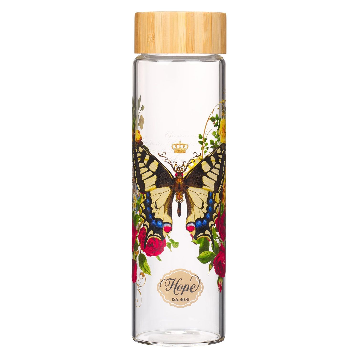 Water Bottle-Hope (Isaiah 40:31)-Yellow Butterfly Glass