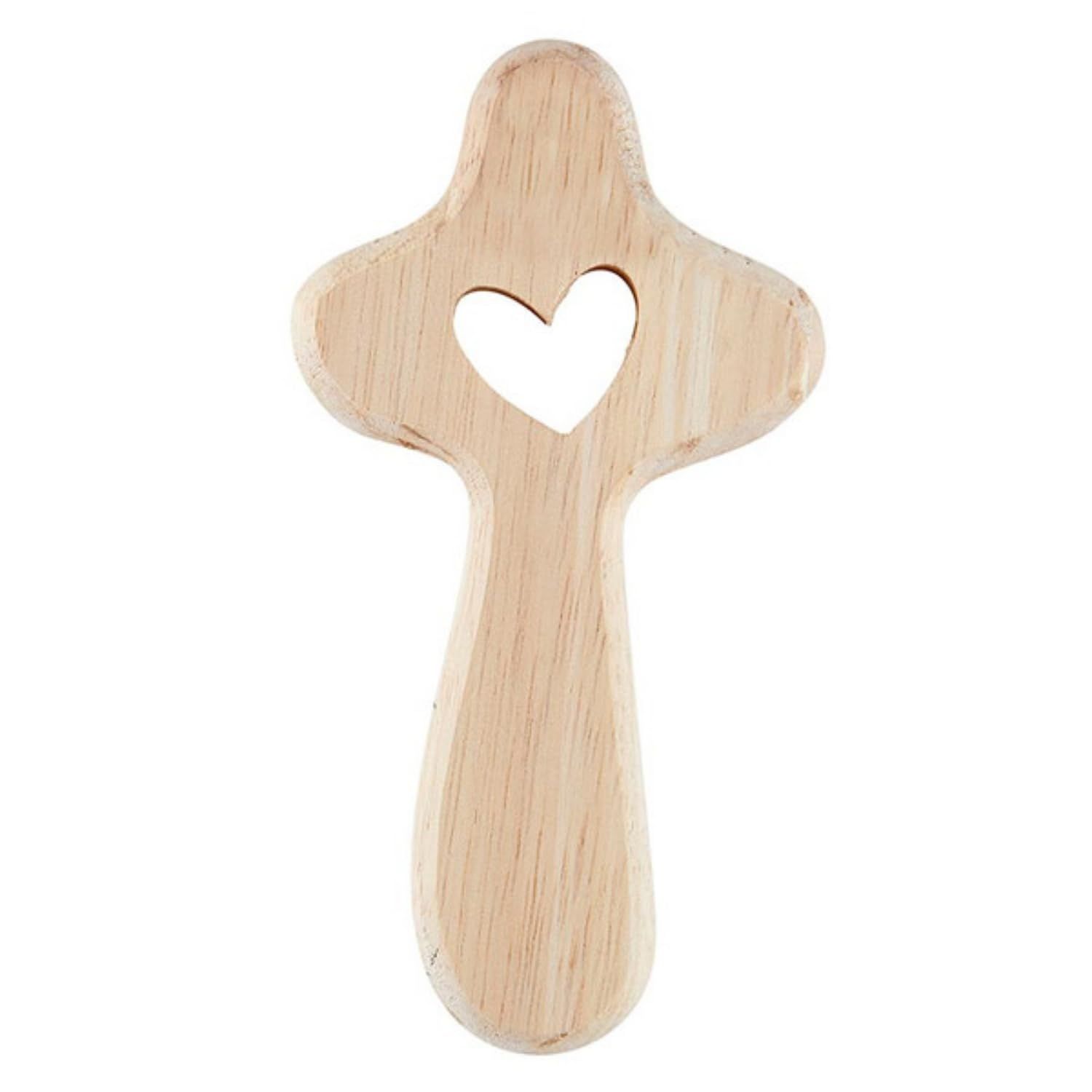 Faithworks Prayer Crosses - Small Wood Pocket Cross Hand-Held Inspirational, 4", Heart