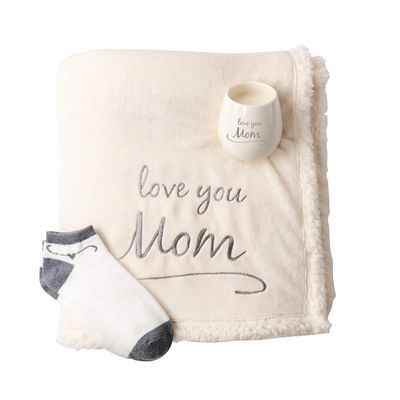 Love You Mom Sherpa Lined Royal Plush Blanket Gift Set 42 x 50 Inch