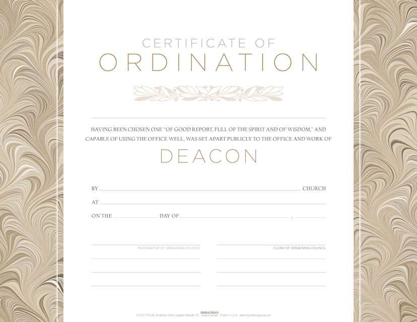 Certificate of Ordination for Deacon - Flat Opaque (Package of 6)