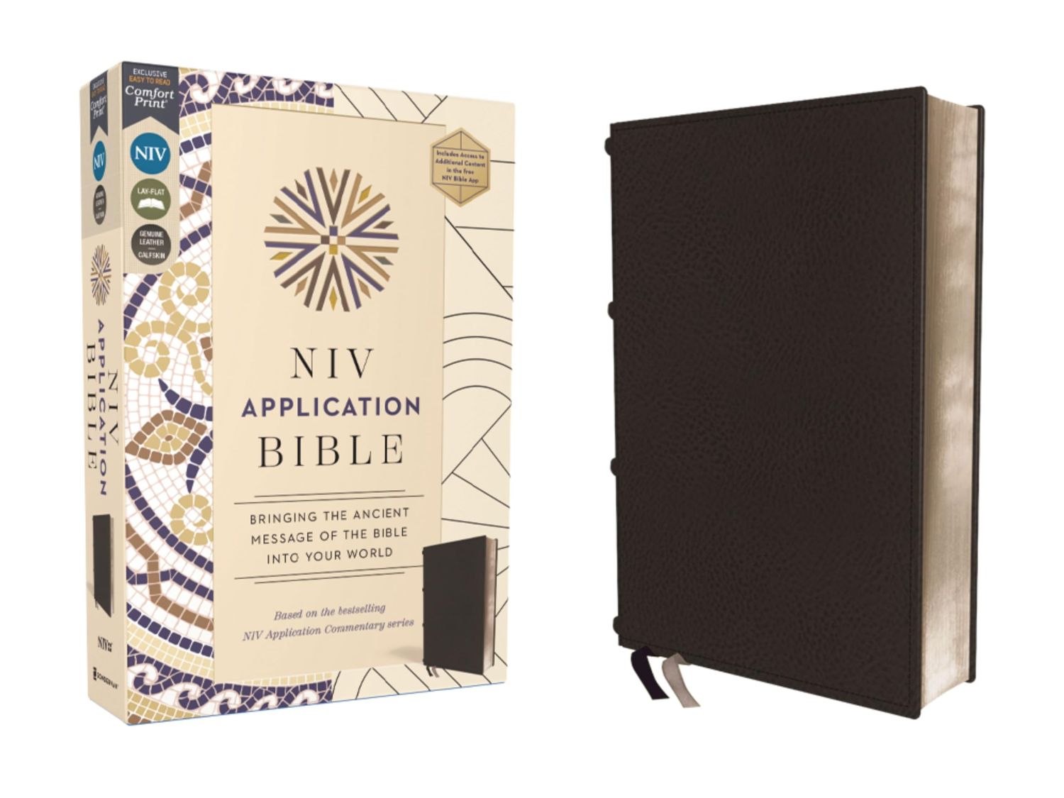 NIV Application Bible, Genuine Leather, Calfskin, Black, Red Letter, Comfort Print