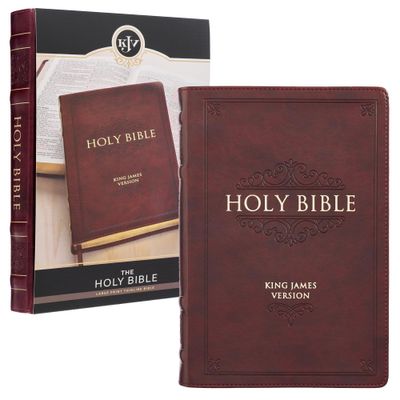 Antiqued Brown Faux Leather Large Print Thinline King James Version Bible with Thumb Index