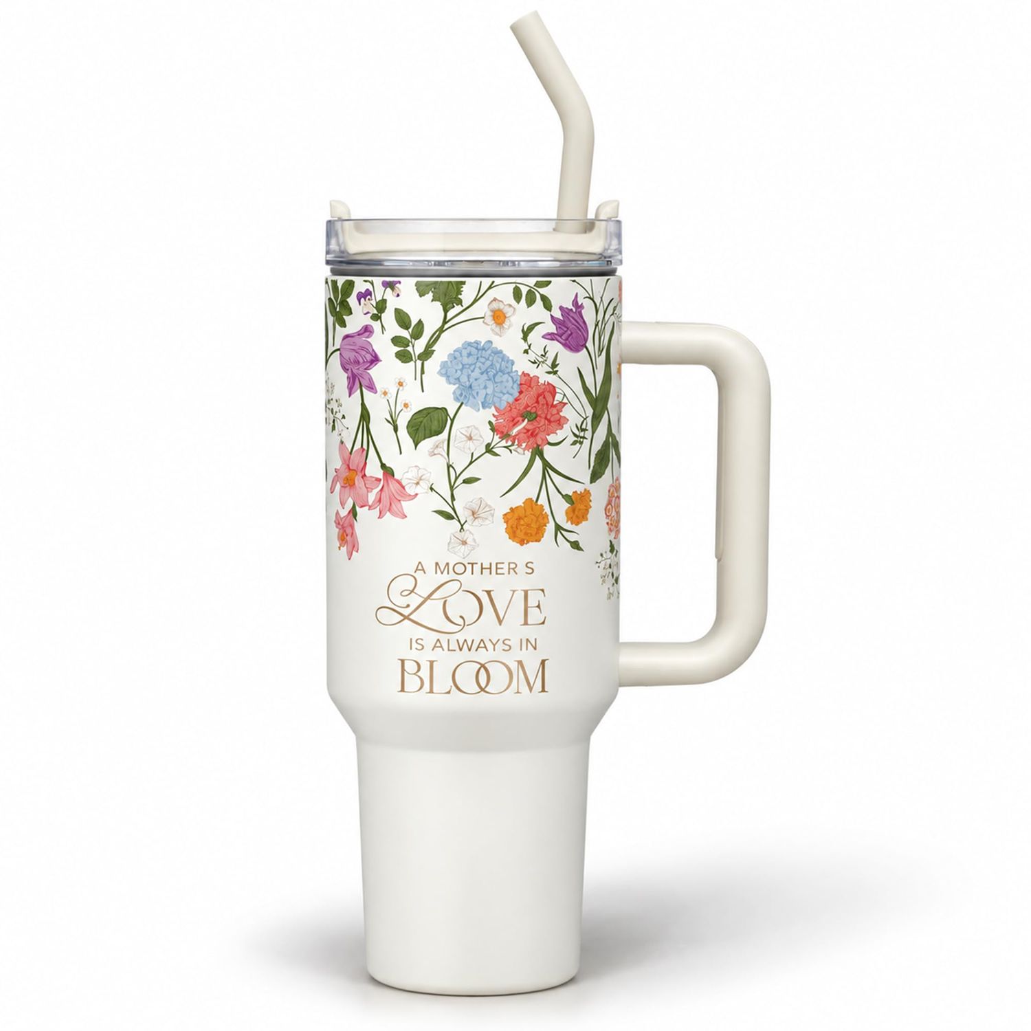 CAG Grace White Wildflower 40 oz Stainless Steel Tumbler with Straw - 2 Corinthians 12:9