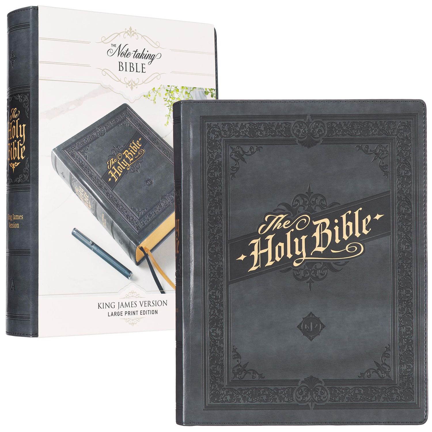 KJV Holy Bible, Large Print Note-taking Bible, Faux Leather Hardcover, Gray