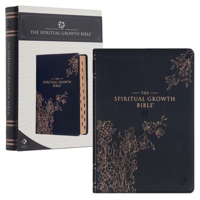 The Spiritual Growth Bible, Study Bible, NLT - Faux Leather, Black Rose Gold Debossed Floral