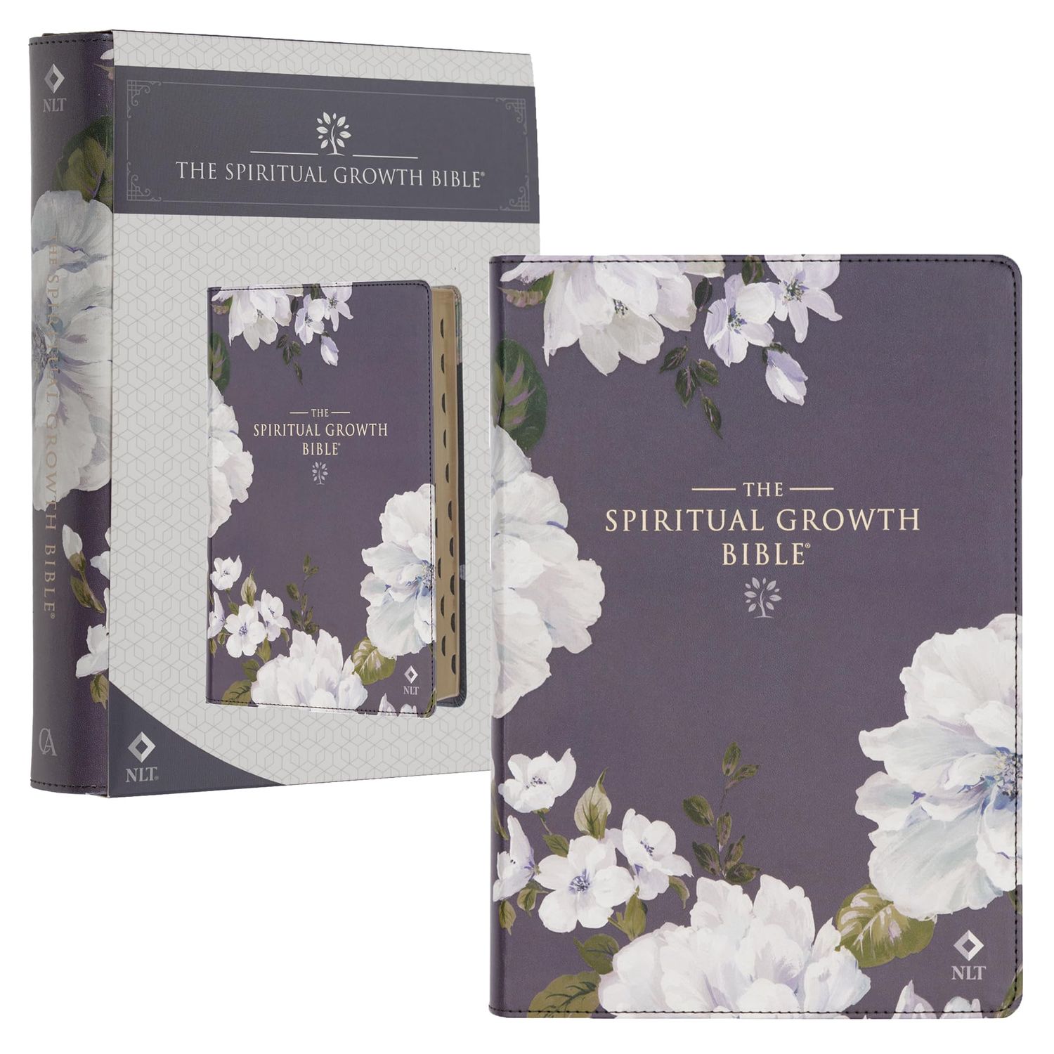 The Spiritual Growth Bible, Study Bible, NLT - Faux Leather, Dusty Purple Floral Printed