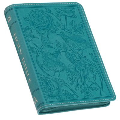 KJV Holy Bible, Compact Vegan Leather Red Letter Edition - Ribbon Marker, Teal, Zipper Closure