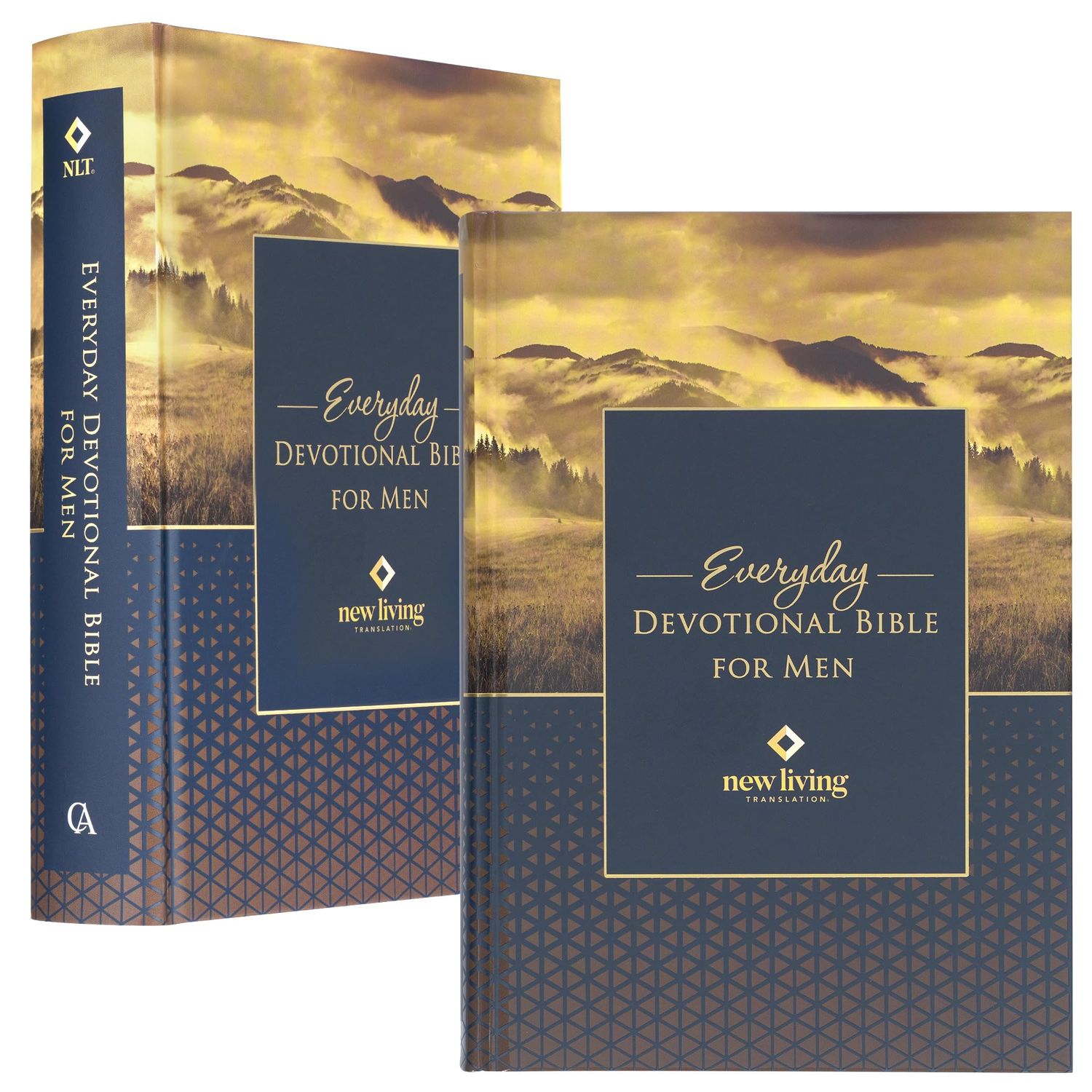 NLT Holy Bible Everyday Devotional Bible for Men, Navy/Gold Mountain Hardcover