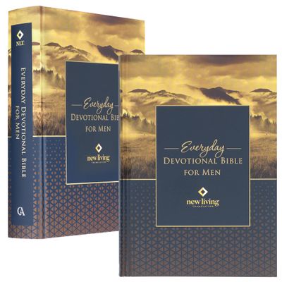 NLT Holy Bible Everyday Devotional Bible for Men, Navy/Gold Mountain Hardcover