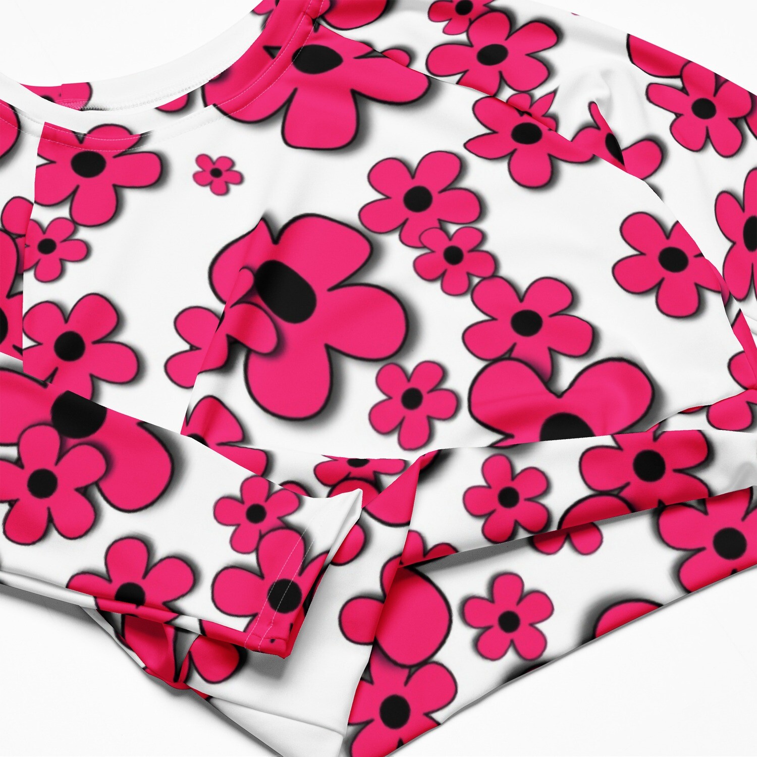 Pink  Flowerz Recycled long-sleeve crop top