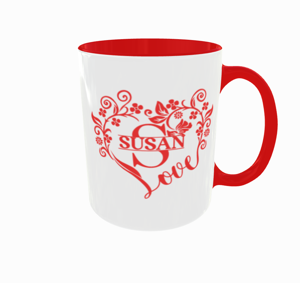 Red Monogram Heart with name on Red Mug