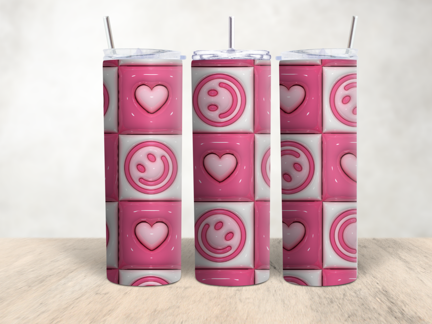 3D Inflated Pink Happy Face Tumbler