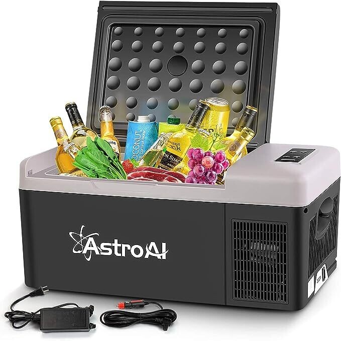 AstroAI 12 Volt Car Refrigerator, 12V Portable Freezer 16 Quart Camping Fridge Cooler 15L (-4℉~68℉) with 12/24V DC &amp; 110V AC for Car, RV, Truck, Van, Boat for Camping, Travel, Fishing Outdoor