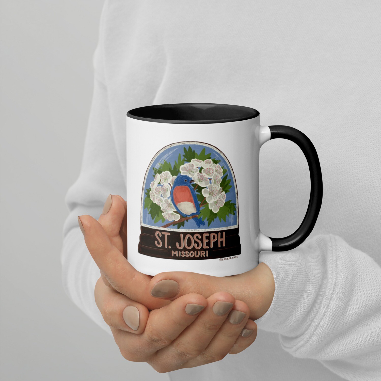 St. Joseph Missouri Happiness Bluebird 11oz Mug Hawthorn Blossom
