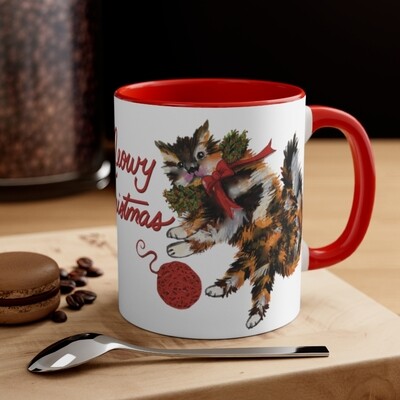 Meowy Christmas with Calico Kitties Christmas Mug -- will make your holiday season purrfectly delightful! 🐱🎄