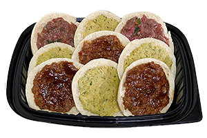 SFIJAS DE 3 SABORES (FALAFEL, CARNE DE RES Y LAJMAJIN) 12 PIEZAS