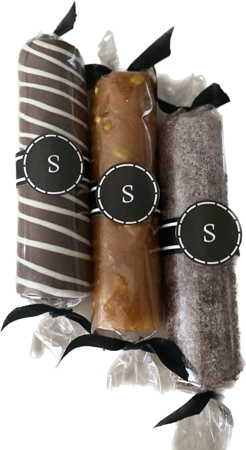 TRIO DE ROLLOS DATIL, CHABACANO Y MAZAPAN CON CHOCOLATE PESAJ