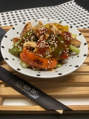 POLLO TERIYAKI CON NUEZ DE LA INDIA PESAJ