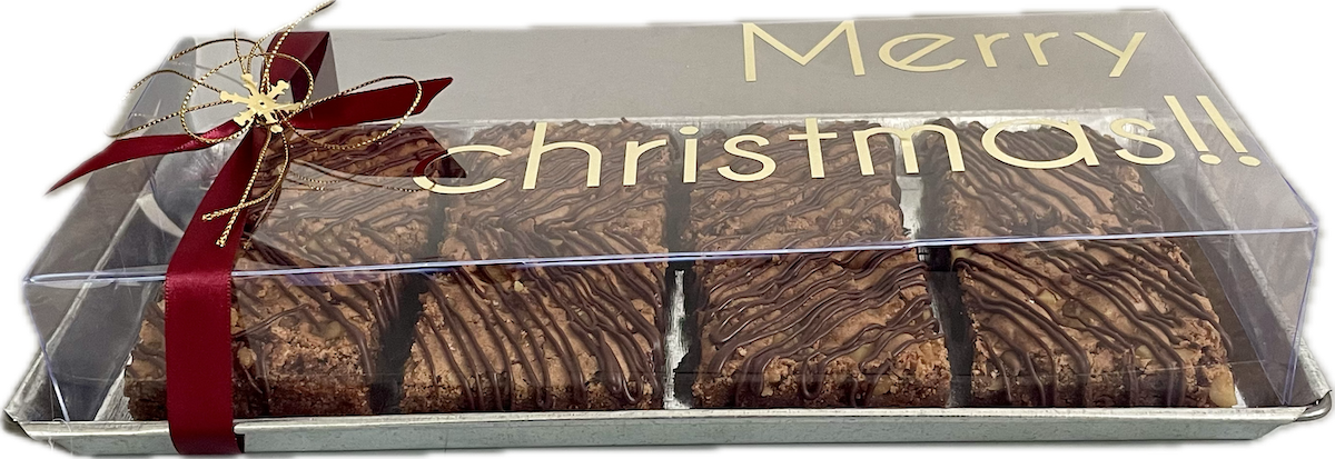 CHAROLA CON BROWNIES  DISEÑO NAVIDEÑO 8 PIEZAS