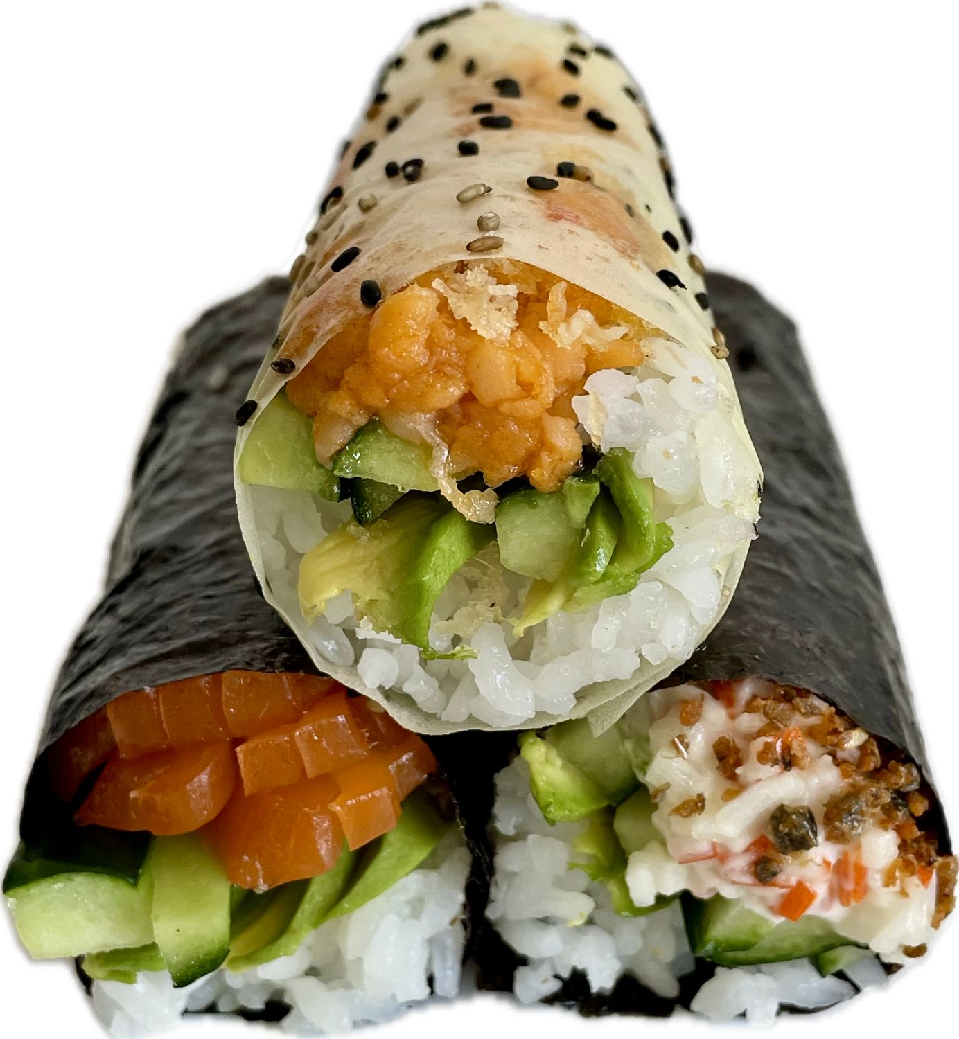 HANDROLL DE SALMON, TAMPICO Y SPICY SALMON 3 PZAS