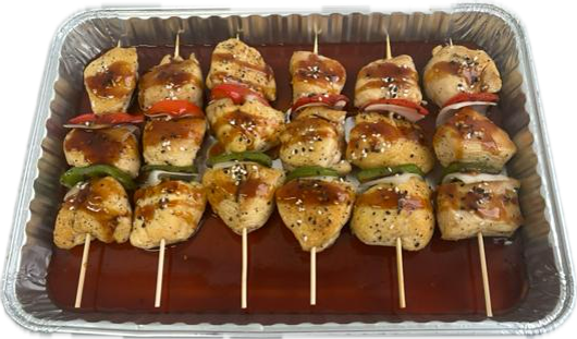BROCHETAS DE POLLO CON TERIYAKI 6 PIEZAS