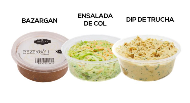 TRIO DE ENSALADAS BAZERGAN, COL Y DIP DE TRUCHA