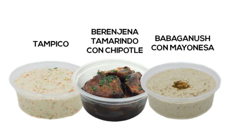 TRIO DE ENSALADAS, TAMPICO, BERENJENA TAMARINDO CHIPOTLE, BABAGANUSH MAYONESA