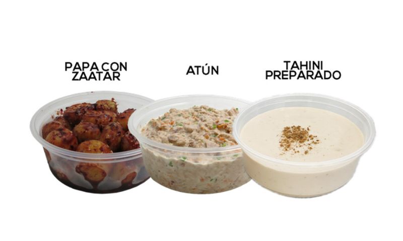 TRIO DE ENSALADAS DE PAPA CON ZAATAR, ATUN, Y TAHINI PREPARADO
