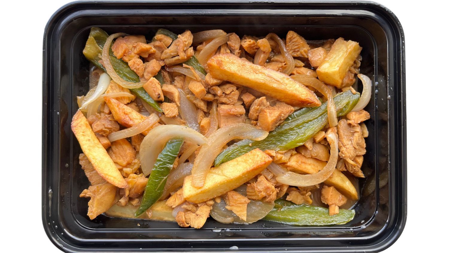 POLLO TOREADO CON PAPAS, CEBOLLA, CHILE, SALSA INGLESSA Y MAGGI 1/2 KG