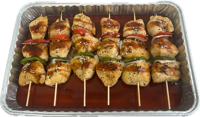 BROCHETAS DE POLLO CON TERIYAKI 6 PIEZAS