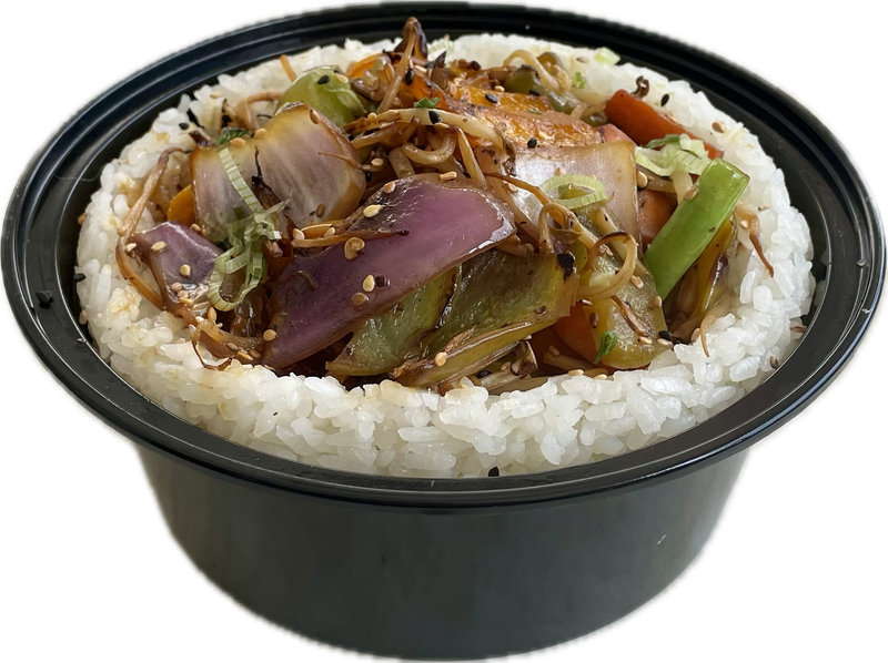 TEPANYAKI DE VERDURAS SOBRE ARROZ GOHAN Y SALSA PONZU