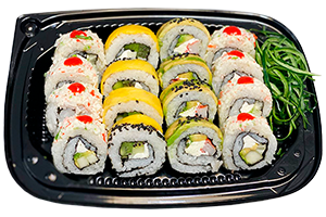 ROLLOS DE SUSHI DIFERENTES SABORES, MAYO Y SALSA PONZU 16 PIEZAS
