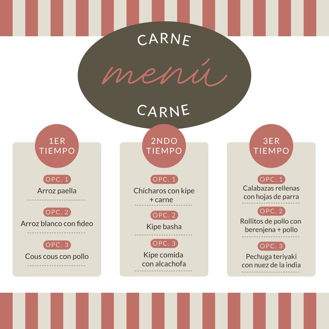 MENU A ELEGIR PARA SHABAT CARNE