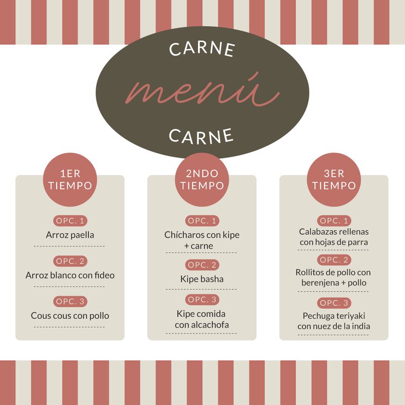 MENU A ELEGIR PARA SHABAT CARNE