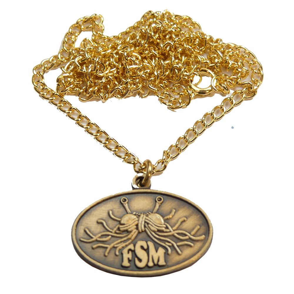 Oval Flying Spaghetti Monster Necklace - Antique Gold Finish (single)